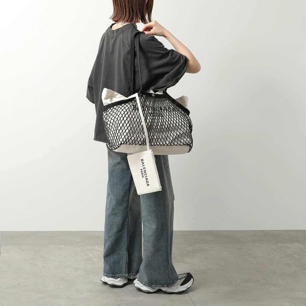 Balenciaga Tote Bag Fishnet Layer Pouch NAT Black L Black